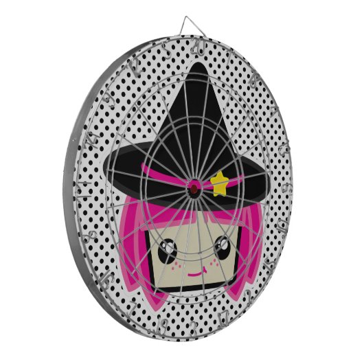 Kawaii Pink Haire Witch Dart Board Dartbord (Voorkant Links)