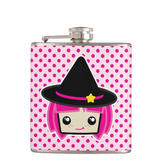 Kawaii Pink Haire Witch Flask Heupfles (Voorkant)