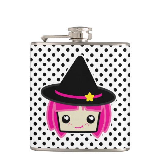 Kawaii Pink Haire Witch Flask Heupfles (Voorkant)