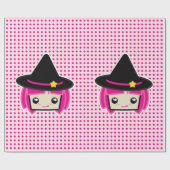 Kawaii Pink Haire Witch Gift Wrap Cadeaupapier (Vlak)
