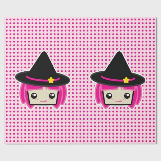 Kawaii Pink Haire Witch Gift Wrap Cadeaupapier (Vlak)