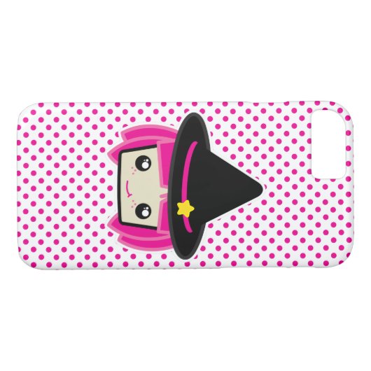 Kawaii Pink Haire Witch iPhone Case (Achterkant (Horizontaal))
