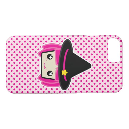 Kawaii Pink Haire Witch iPhone Case (Achterkant (Horizontaal))