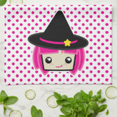 Kawaii Pink Haire Witch Kitchen Towel Theedoek (Gevouwen)