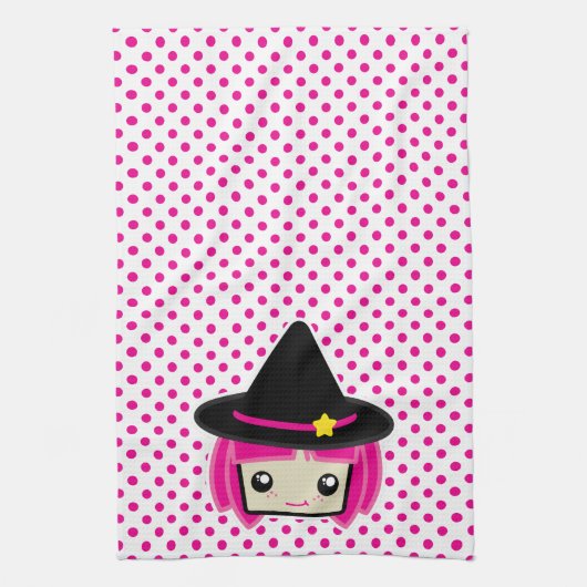 Kawaii Pink Haire Witch Kitchen Towel Theedoek (Verticaal)