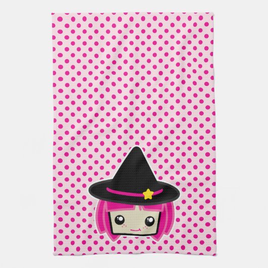 Kawaii Pink Haire Witch Kitchen Towel Theedoek (Verticaal)