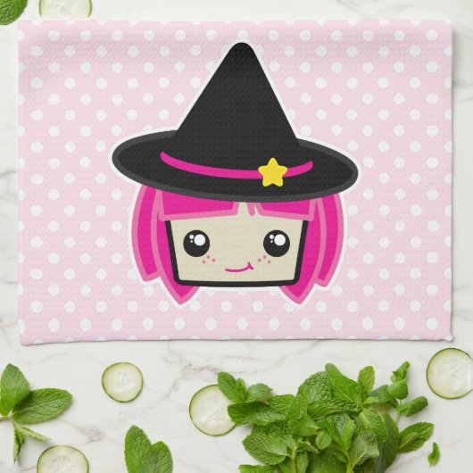 Kawaii Pink Haire Witch Kitchen Towel Theedoek (Gevouwen)