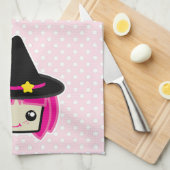 Kawaii Pink Haire Witch Kitchen Towel Theedoek (Quarter Fold)