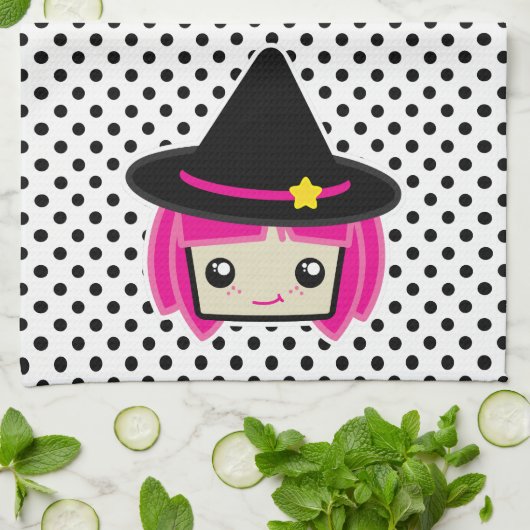Kawaii Pink Haire Witch Kitchen Towel Theedoek (Gevouwen)