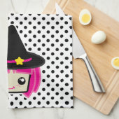 Kawaii Pink Haire Witch Kitchen Towel Theedoek (Quarter Fold)