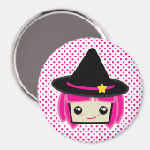 Kawaii Pink Haire Witch Magnet (Voorkant / Achterkant)