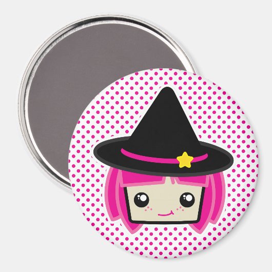 Kawaii Pink Haire Witch Magnet (Voorkant / Achterkant)