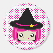 Kawaii Pink Haire Witch Magnet (Voorkant)