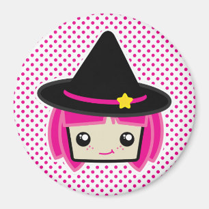 Kawaii Pink Haire Witch Magnet