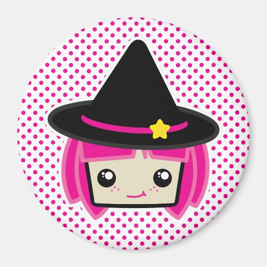 Kawaii Pink Haire Witch Magnet (Voorkant)
