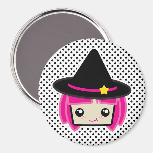 Kawaii Pink Haire Witch Magnet (Voorkant / Achterkant)