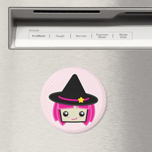 Kawaii Pink Haire Witch Magnet (Insitu (Vaatwasser))