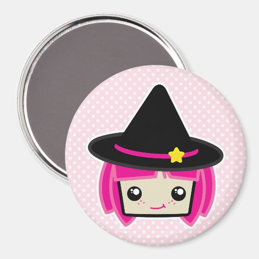 Kawaii Pink Haire Witch Magnet (Voorkant / Achterkant)