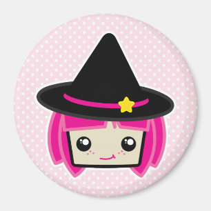 Kawaii Pink Haire Witch Magnet