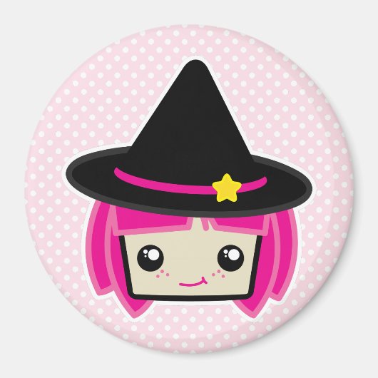 Kawaii Pink Haire Witch Magnet (Voorkant)