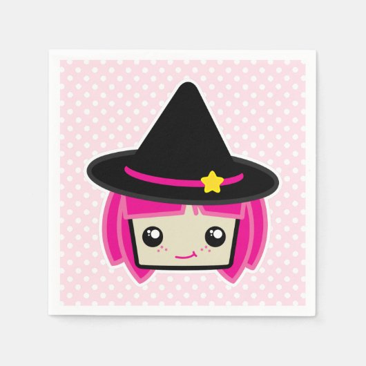 Kawaii Pink Haire Witch Napkins Servetten (Voorkant)