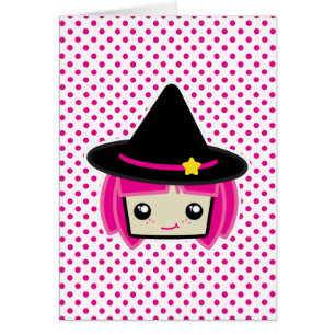 Kawaii Pink Haire Witch Note Card