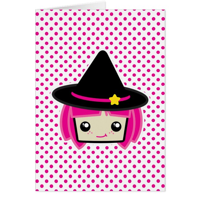 Kawaii Pink Haire Witch Note Card (Voorkant)