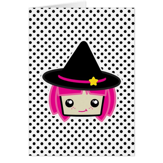 Kawaii Pink Haire Witch Note Card (Voorkant)