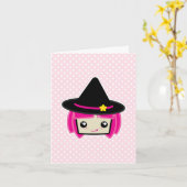 Kawaii Pink Haire Witch Note Card Kaart (Gele Bloem)
