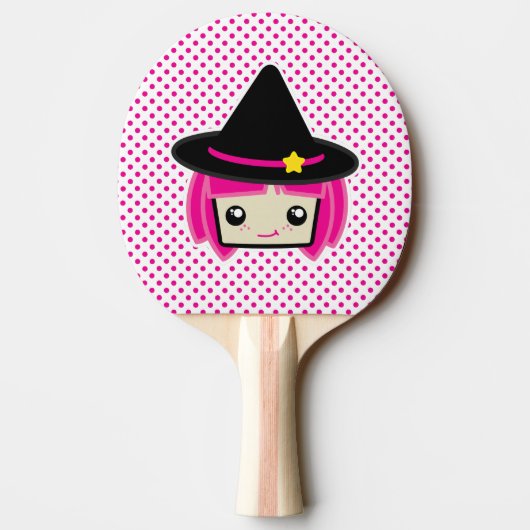 Kawaii Pink Haire Witch Ping Pong Paddle Tafeltennisbatje (Achterkant)