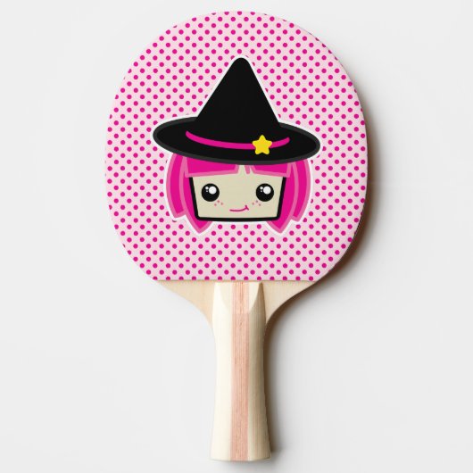Kawaii Pink Haire Witch Ping Pong Paddle Tafeltennisbatje (Achterkant)