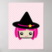 Kawaii Pink Haire Witch Poster Print (Voorkant)