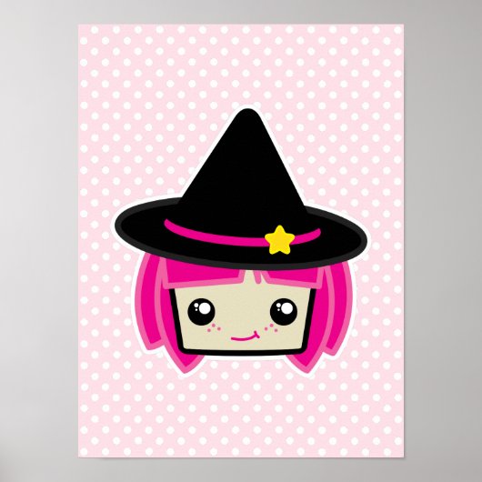 Kawaii Pink Haire Witch Poster Print (Voorkant)