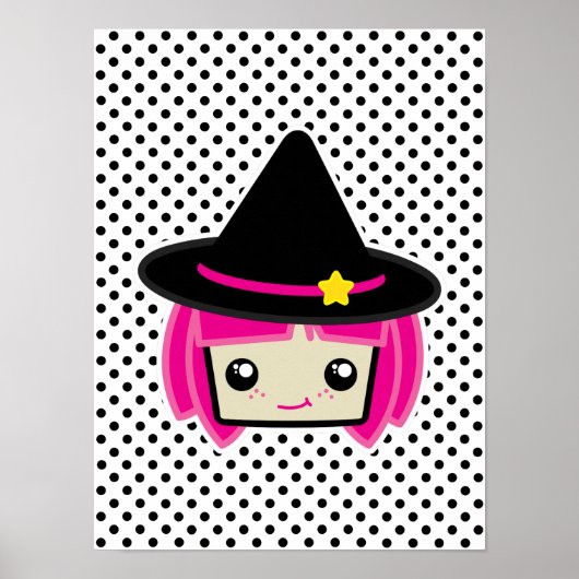 Kawaii Pink Haire Witch Poster Print (Voorkant)