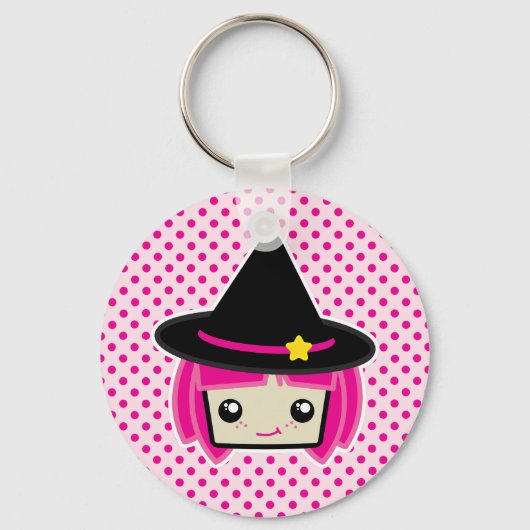 Kawaii Pink Haire Witch Sleutelhanger (Voorkant)