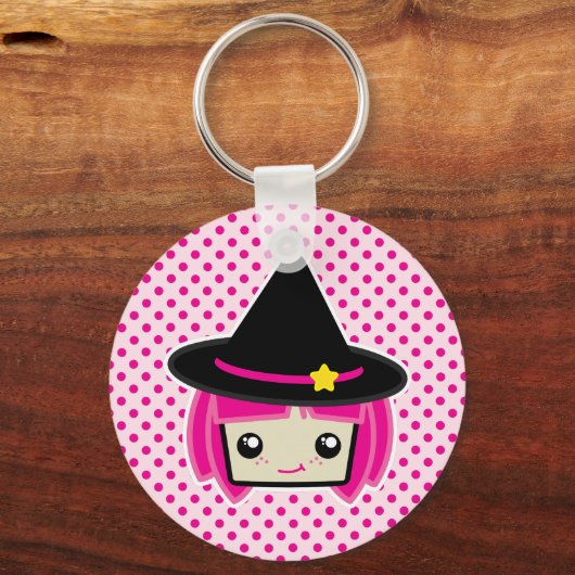 Kawaii Pink Haire Witch Sleutelhanger (Voorkant)