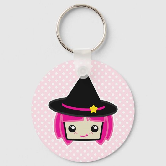 Kawaii Pink Haire Witch Sleutelhanger (Voorkant)