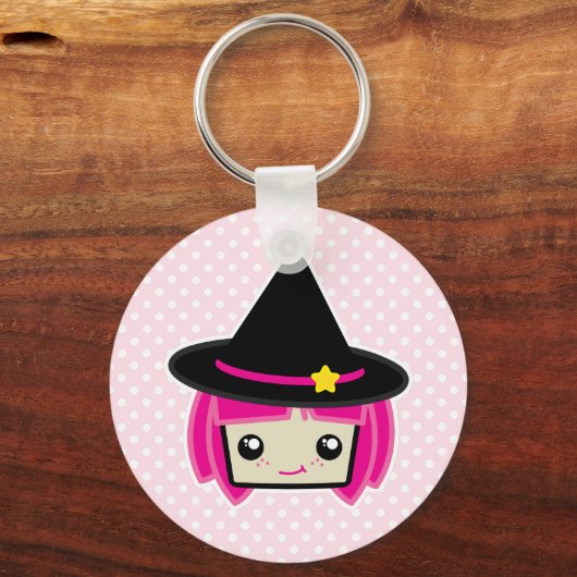 Kawaii Pink Haire Witch Sleutelhanger (Voorkant)