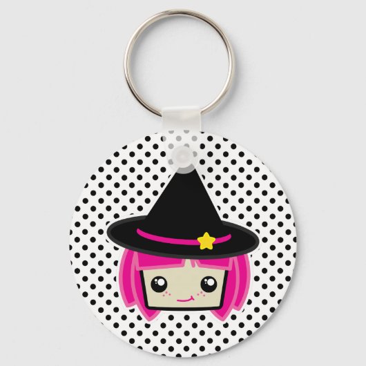 Kawaii Pink Haire Witch Sleutelhanger (Voorkant)