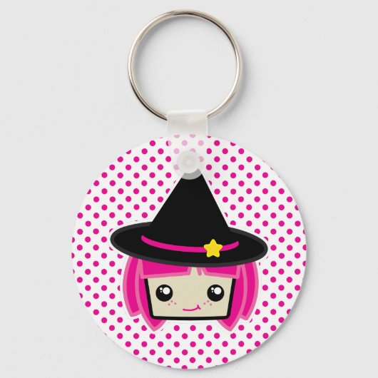 Kawaii Pink Haire Witch Sleutelhanger (Voorkant)