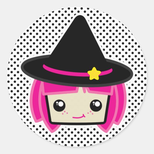 Kawaii Pink Haire Witch Stickers (Voorkant)