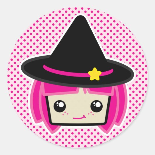 Kawaii Pink Haire Witch Stickers (Voorkant)