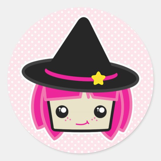 Kawaii Pink Haire Witch Stickers (Voorkant)
