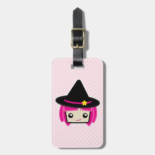 Kawaii Pink Haire Witch Travel Bagagelabels (Voorkant verticaal)