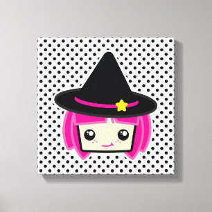 Kawaii Pink Haire Witch Wrapped Canvas