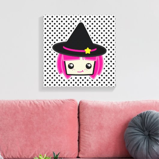 Kawaii Pink Haire Witch Wrapped Canvas (Insitu (Woonkamer))