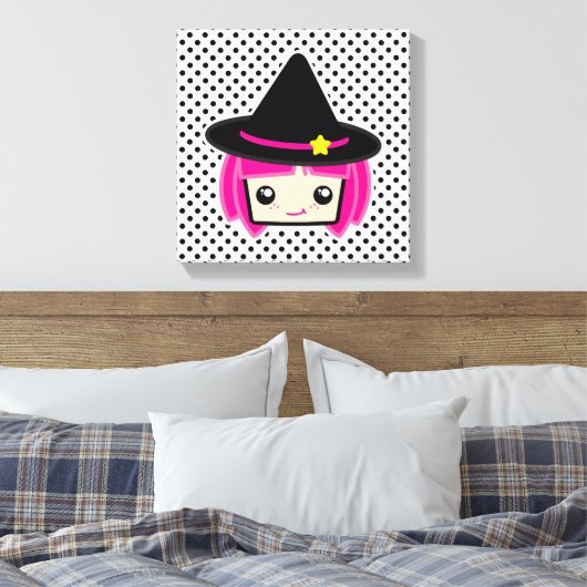 Kawaii Pink Haire Witch Wrapped Canvas (Insitu (Slaapkamer))