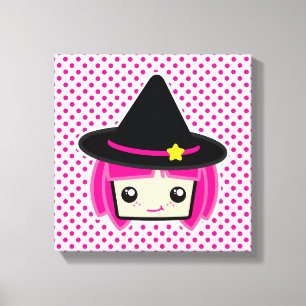 Kawaii Pink Haire Witch Wrapped Canvas