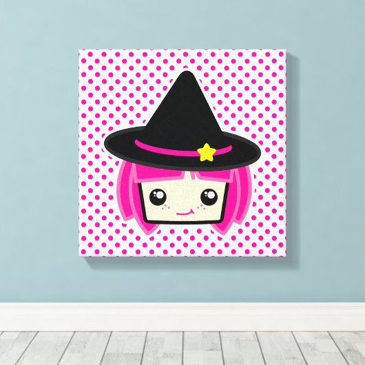 Kawaii Pink Haire Witch Wrapped Canvas (Insitu (Houten vloer))