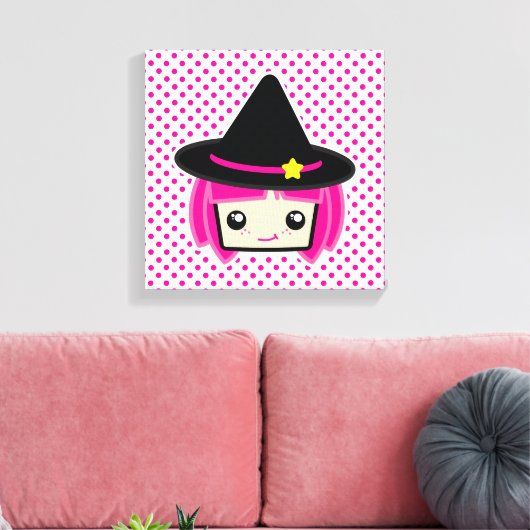 Kawaii Pink Haire Witch Wrapped Canvas (Insitu (Woonkamer))